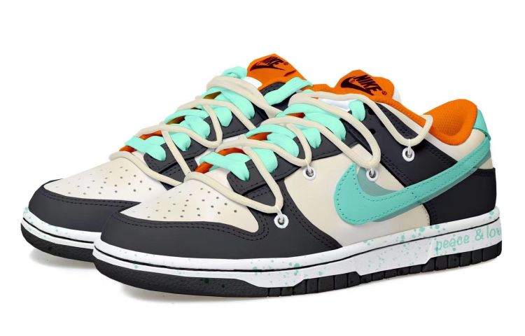 Lookbook 【定制球鞋】 Nike Dunk Low 做舊 米色 黑白 和平與愛 復古 解構風 低幫 板鞋 GS 蒂芙尼綠