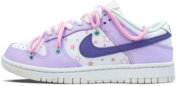 【客製化球鞋】Nike Dunk Low 解構 綁帶 星星兔子 噴繪 復古 休閒 低筒 板鞋 GS 白紫色 Buy 【客製化球鞋】Nike Dunk Low 解構 綁帶 星星兔子 噴繪 復古 休閒 低筒 板鞋 GS 白紫色