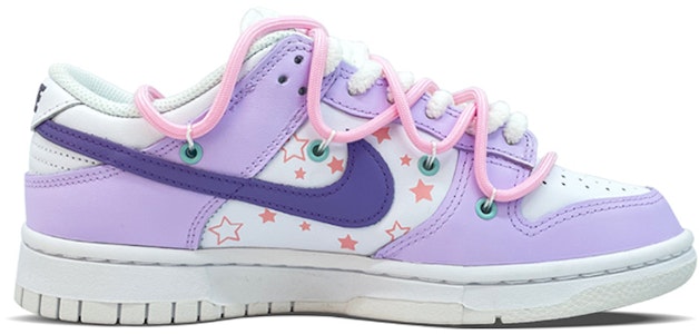 【客製化球鞋】Nike Dunk Low 解構 綁帶 星星兔子 噴繪 復古 休閒 低筒 板鞋 GS 白紫色 Order 【客製化球鞋】Nike Dunk Low 解構 綁帶 星星兔子 噴繪 復古 休閒 低筒 板鞋 GS 白紫色