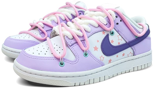 【客製化球鞋】Nike Dunk Low 解構 綁帶 星星兔子 噴繪 復古 休閒 低筒 板鞋 GS 白紫色 Lookbook 【客製化球鞋】Nike Dunk Low 解構 綁帶 星星兔子 噴繪 復古 休閒 低筒 板鞋 GS 白紫色