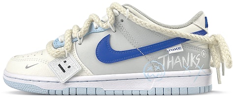 【訂製球鞋】 Nike Dunk Low 解構vibe風 布標 麻繩鞋帶 街頭塗鴉 低幫 板鞋 GS 白藍 Buy 【訂製球鞋】 Nike Dunk Low 解構vibe風 布標 麻繩鞋帶 街頭塗鴉 低幫 板鞋 GS 白藍