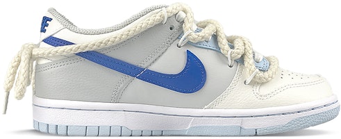 【訂製球鞋】 Nike Dunk Low 解構vibe風 布標 麻繩鞋帶 街頭塗鴉 低幫 板鞋 GS 白藍 Order 【訂製球鞋】 Nike Dunk Low 解構vibe風 布標 麻繩鞋帶 街頭塗鴉 低幫 板鞋 GS 白藍