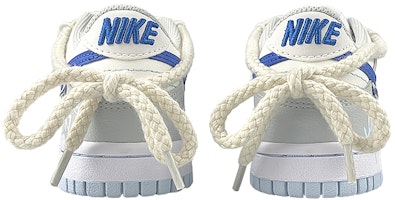 【訂製球鞋】 Nike Dunk Low 解構vibe風 布標 麻繩鞋帶 街頭塗鴉 低幫 板鞋 GS 白藍 Purchase 【訂製球鞋】 Nike Dunk Low 解構vibe風 布標 麻繩鞋帶 街頭塗鴉 低幫 板鞋 GS 白藍