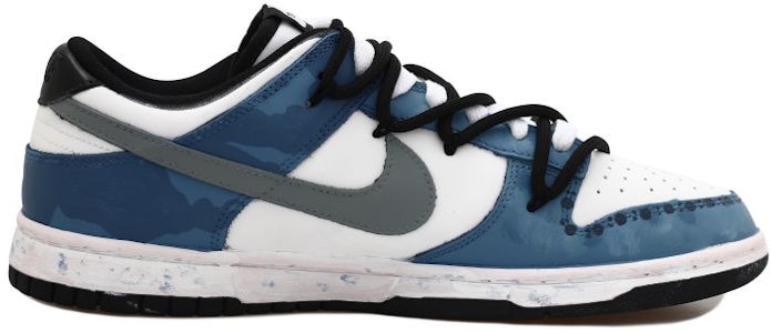 【訂製球鞋】Nike Dunk Low 深海迷蹤 布貼飾品 墨汁解構風 字母 低筒 板鞋 GS 白灰藍 Order 【訂製球鞋】Nike Dunk Low 深海迷蹤 布貼飾品 墨汁解構風 字母 低筒 板鞋 GS 白灰藍
