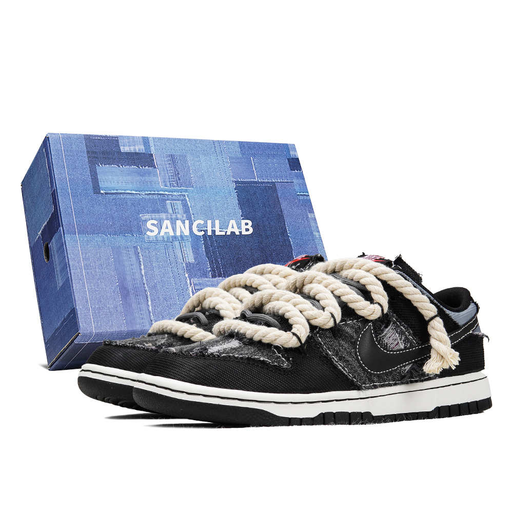 Buy [Zapatillas Personalizadas] Nike Dunk Low 'Denim Negro Lona Desgastada' DM0108-002(Teamp-丹宁黑牛粗棉麻）
