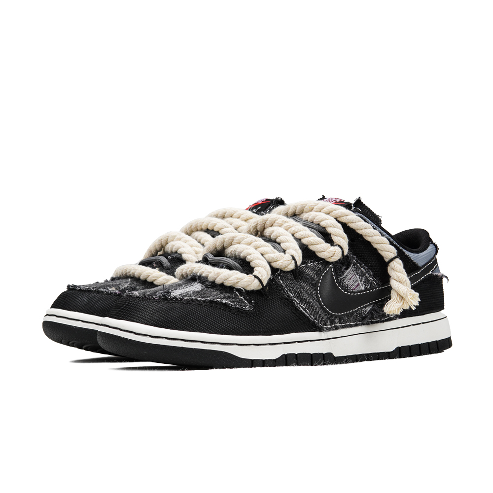 Shop [Zapatillas Personalizadas] Nike Dunk Low 'Denim Negro Lona Desgastada' DM0108-002(Teamp-丹宁黑牛粗棉麻）