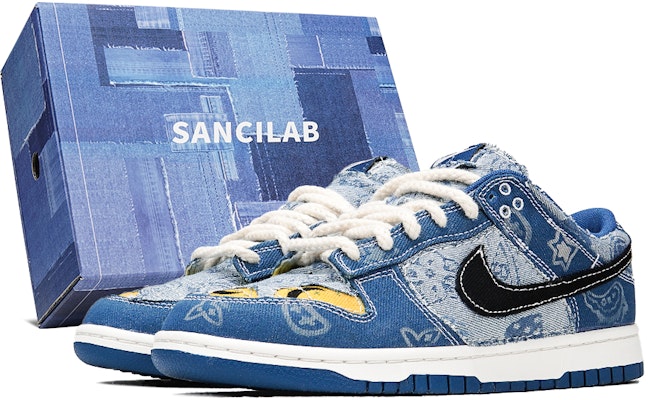 【訂製球鞋】Nike Dunk Low 牛仔系列 丹寧水洗做舊 半月牙腰果花 刮刮樂破壞風 低幫 板鞋 男款 藍色 Buy 【訂製球鞋】Nike Dunk Low 牛仔系列 丹寧水洗做舊 半月牙腰果花 刮刮樂破壞風 低幫 板鞋 男款 藍色