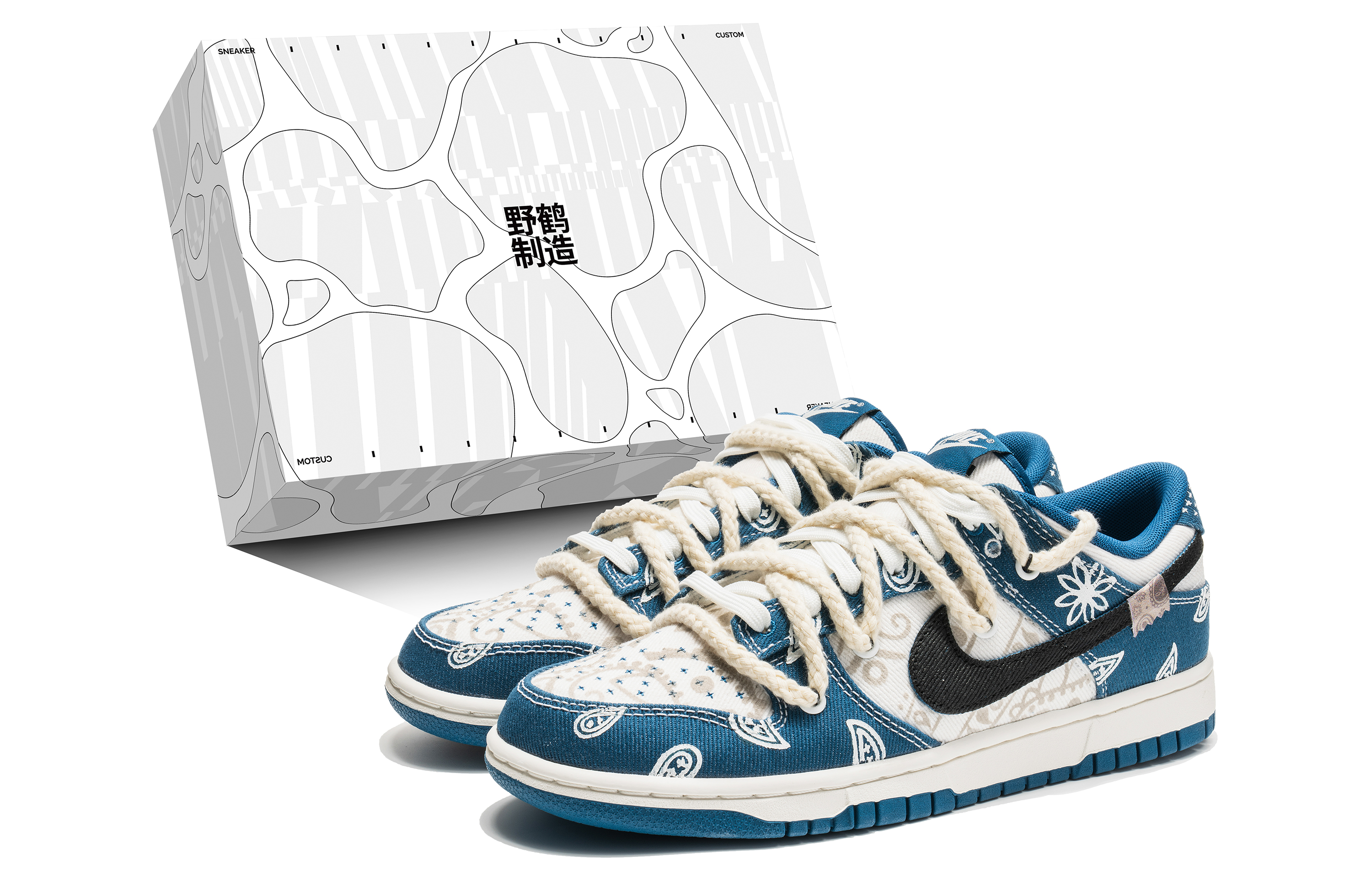 Buy 나이키 덩크 로우 '데님 페이즐리 화이트 블루' (커스텀) DV0834-101(TeamB-满印牛仔腰果花S-BOX)