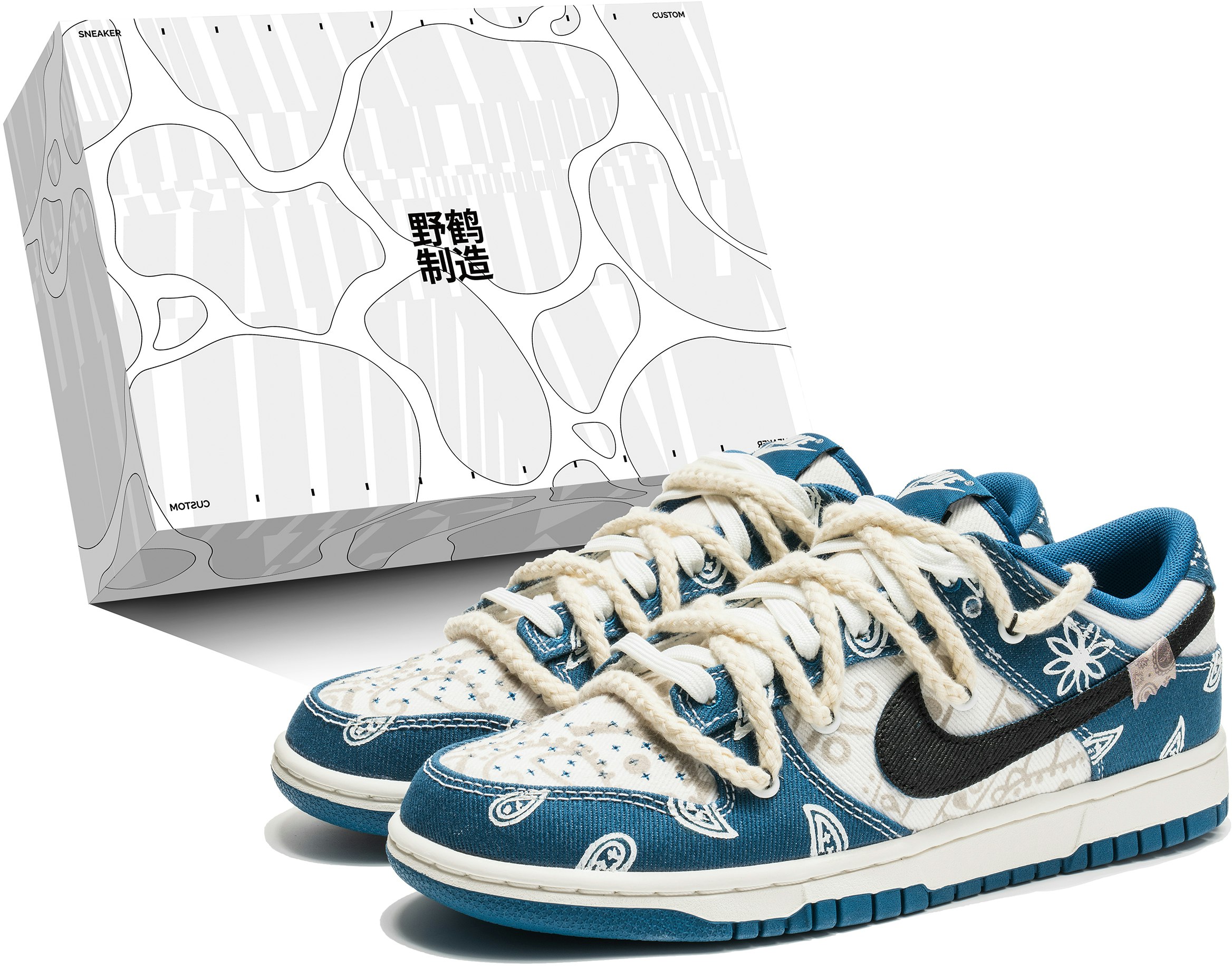 custom-shoes-nike-dunk-low-denim-paisley-white-blue