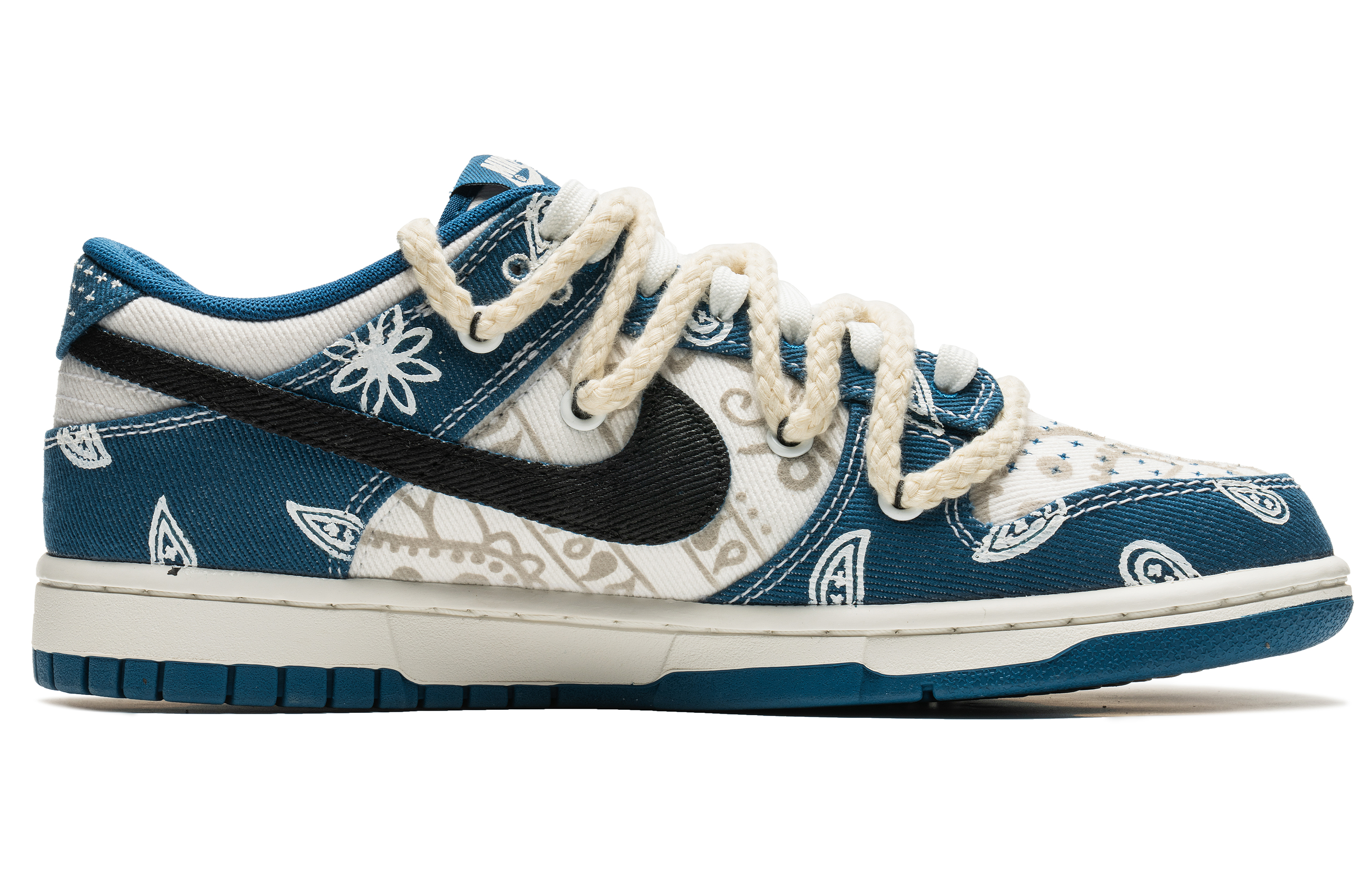 Lookbook 나이키 덩크 로우 '데님 페이즐리 화이트 블루' (커스텀) DV0834-101(TeamB-满印牛仔腰果花S-BOX)