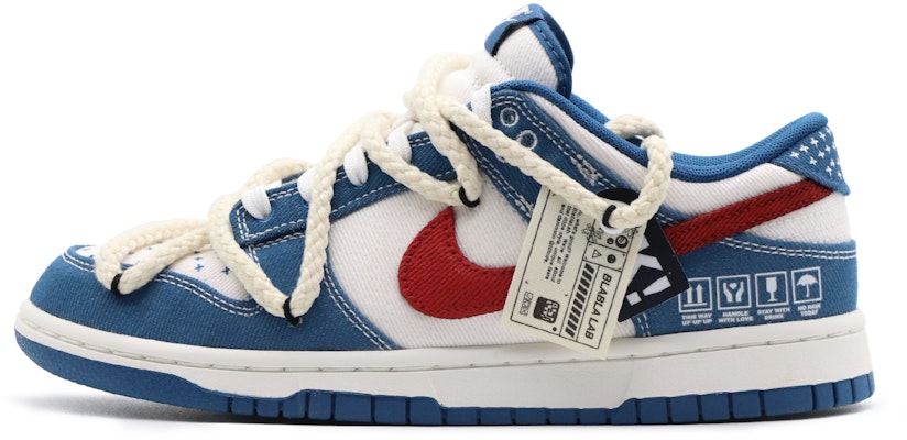 【定製球鞋】Nike Dunk Low 牛仔 戶外穿著 高街風 刺子繡 麻繩解構 復古 低筒 板鞋 男款 藍白紅 Buy 【定製球鞋】Nike Dunk Low 牛仔 戶外穿著 高街風 刺子繡 麻繩解構 復古 低筒 板鞋 男款 藍白紅