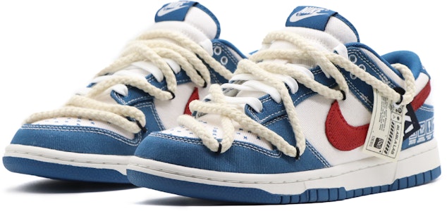 【定製球鞋】Nike Dunk Low 牛仔 戶外穿著 高街風 刺子繡 麻繩解構 復古 低筒 板鞋 男款 藍白紅 Lookbook 【定製球鞋】Nike Dunk Low 牛仔 戶外穿著 高街風 刺子繡 麻繩解構 復古 低筒 板鞋 男款 藍白紅