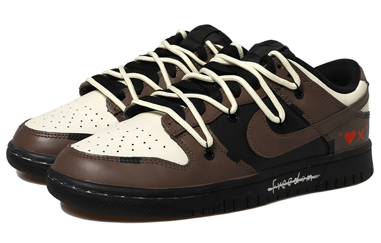 Lookbook [Zapatos Personalizados] Nike Dunk Low 'Negro-Marrón-Crema Envejecido' DJ6188-002(Team拾玖-黑棕爱心男S-BOX)