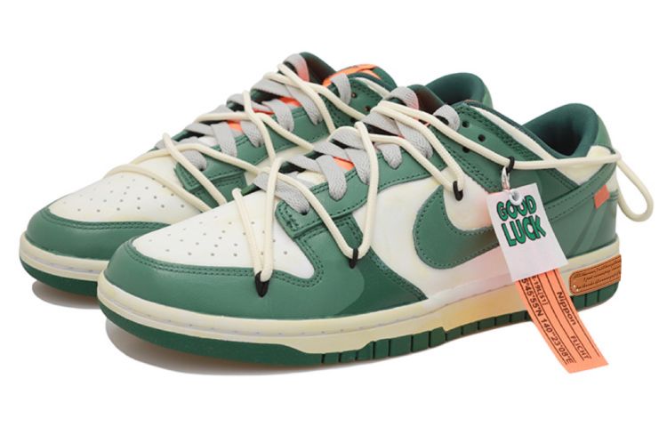 Lookbook ナイキダンクロー "ディストレストシャドウパッチワーク分解ホワイトグリーン" カスタムシューズ DD1391-300(Team拾玖-风绿贴布男S-BOX)