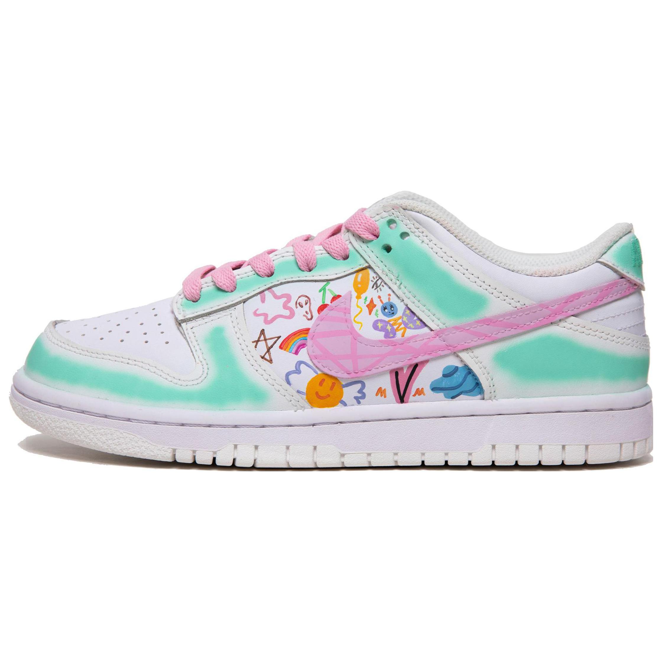 Buy 【客製球鞋】Nike Dunk Low 迷幻塗鴉 多巴胺 糖果色 少女 清新 百搭 溫柔 低筒 板鞋 GS 粉綠