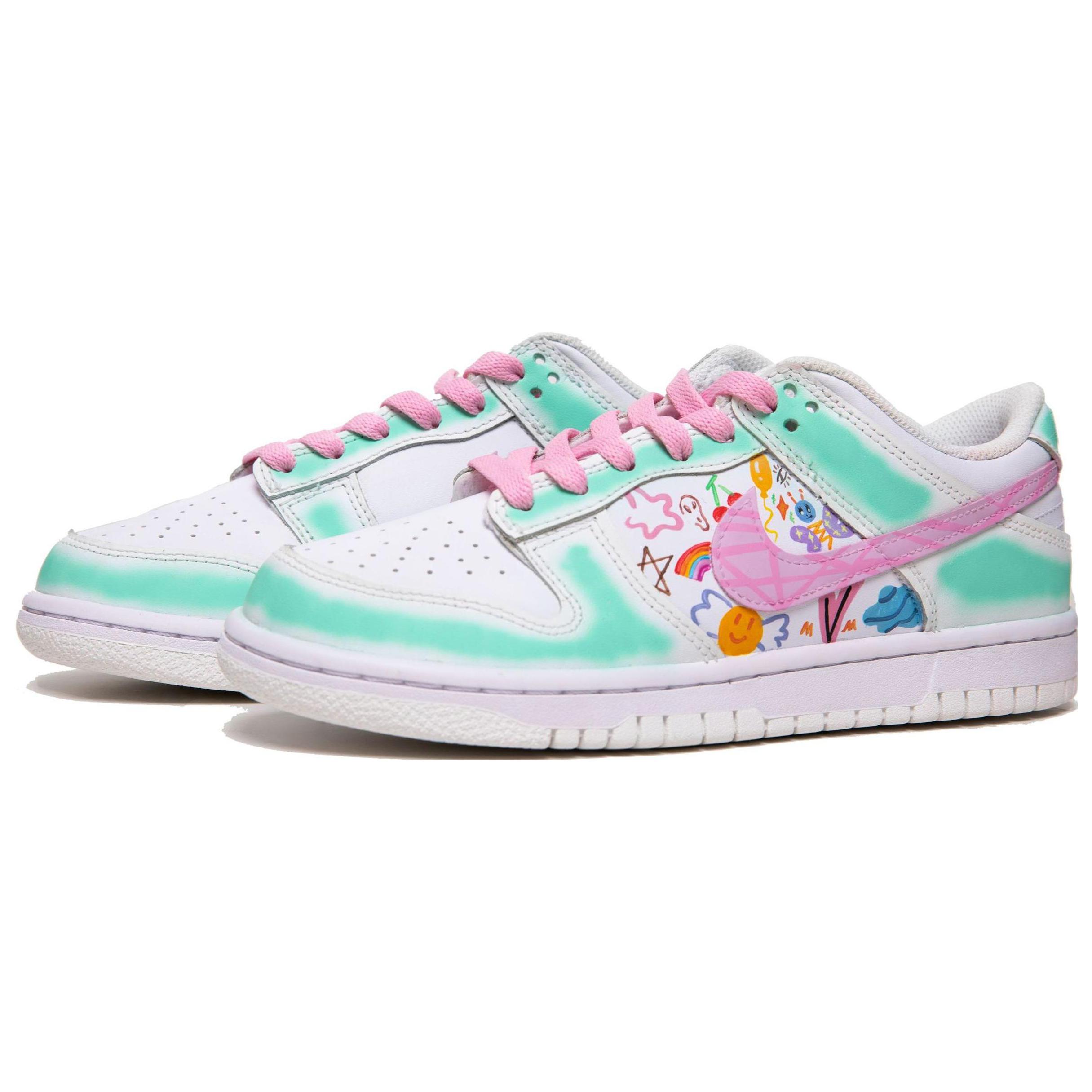 Lookbook 【客製球鞋】Nike Dunk Low 迷幻塗鴉 多巴胺 糖果色 少女 清新 百搭 溫柔 低筒 板鞋 GS 粉綠
