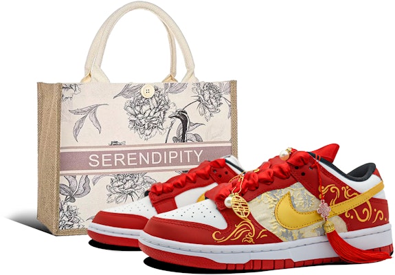 【定制球鞋】 Nike Dunk Low 一心一意 白頭偕老 絲綢貼布 龍鳳呈祥 手提袋版 低幫 板鞋 男女同款 紅金色 Buy 【定制球鞋】 Nike Dunk Low 一心一意 白頭偕老 絲綢貼布 龍鳳呈祥 手提袋版 低幫 板鞋 男女同款 紅金色
