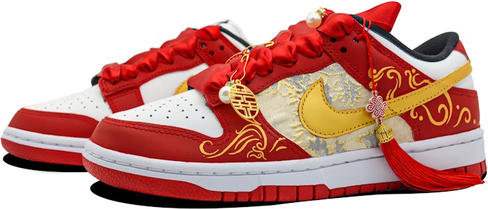 【定製球鞋】Nike Dunk Low 一心一意 甜膩 白頭偕老 絲綢貼布 龍鳳呈祥 低幫 板鞋 男女同款 紅金色 Shop 【定製球鞋】Nike Dunk Low 一心一意 甜膩 白頭偕老 絲綢貼布 龍鳳呈祥 低幫 板鞋 男女同款 紅金色