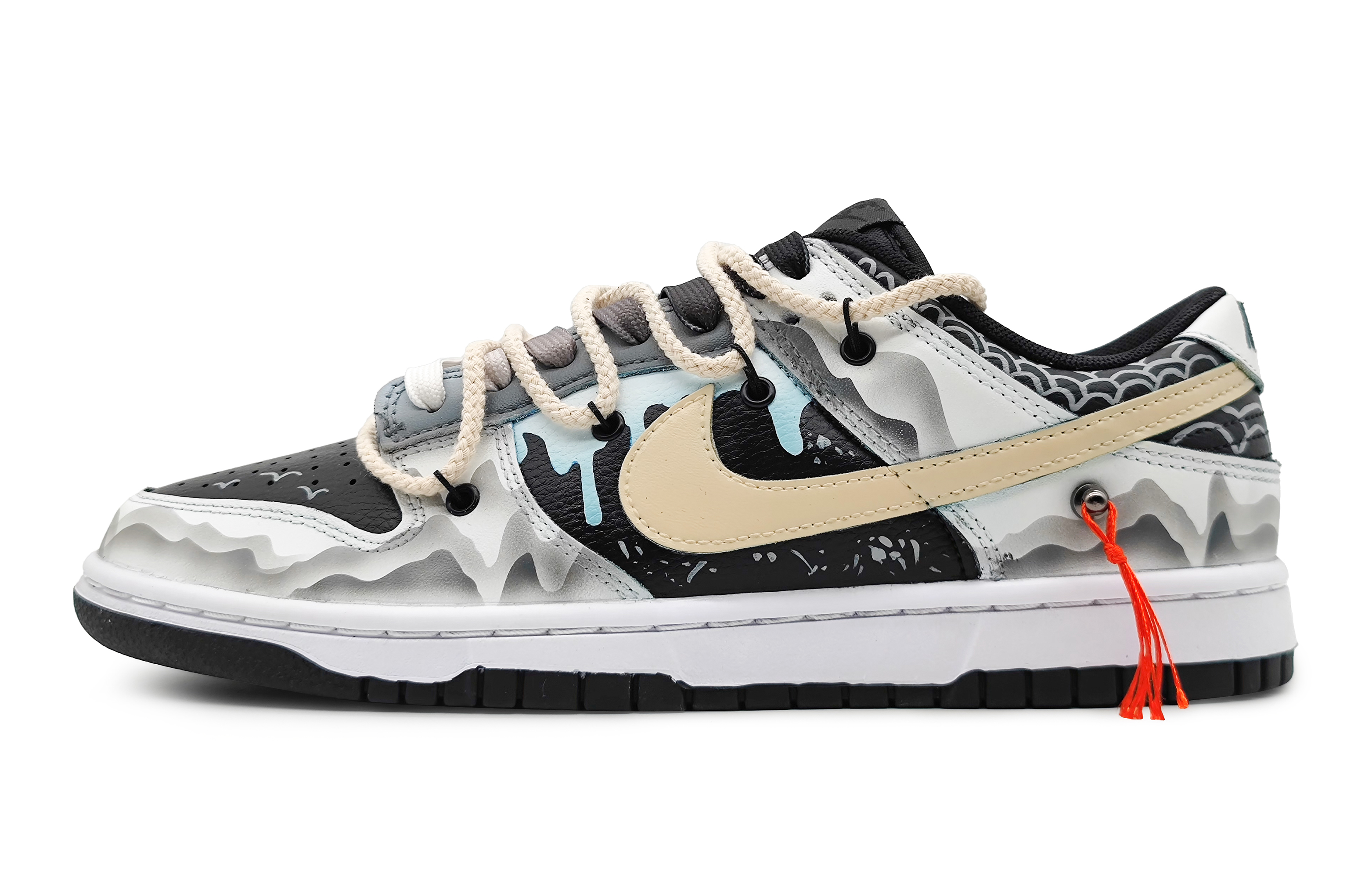 Buy 나이키 덩크 로우 '용황흑' (커스텀) FD1232-001(Team16-女款龙游万川米色)