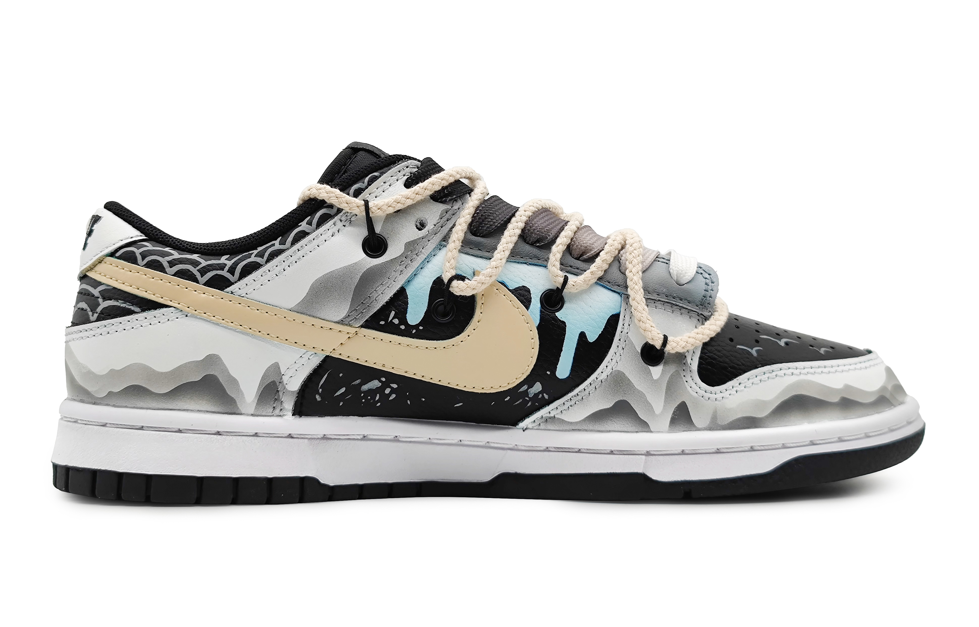 Order 나이키 덩크 로우 '용황흑' (커스텀) FD1232-001(Team16-女款龙游万川米色)