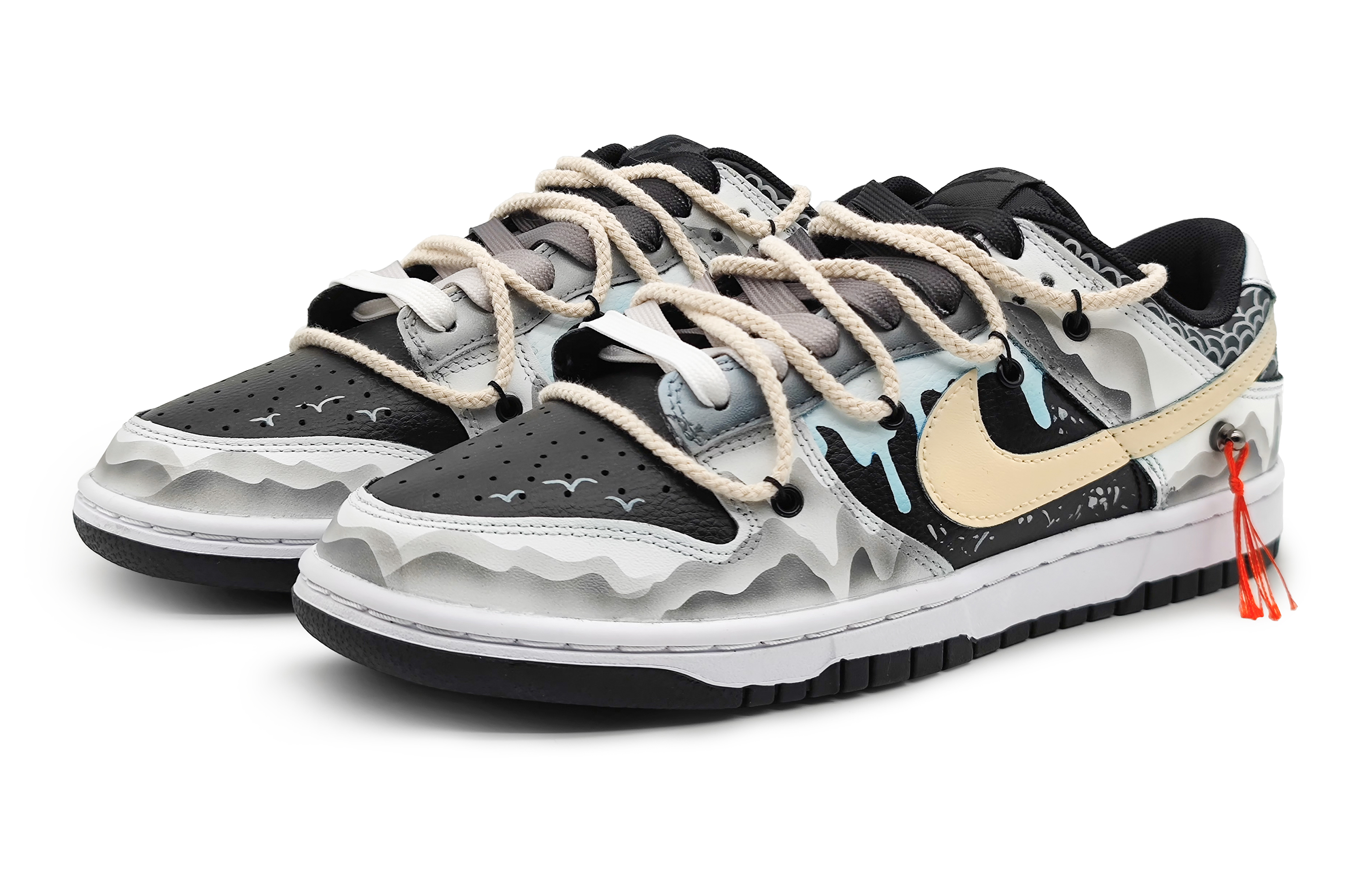 Lookbook 나이키 덩크 로우 '용황흑' (커스텀) FD1232-001(Team16-女款龙游万川米色)