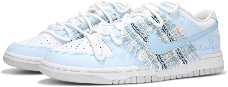 【訂製籃球鞋】Nike Dunk Low 火心夢幻淡藍 愛心小香風 解構式綁帶 復古 低筒 板鞋 男款 白藍色 Lookbook 【訂製籃球鞋】Nike Dunk Low 火心夢幻淡藍 愛心小香風 解構式綁帶 復古 低筒 板鞋 男款 白藍色