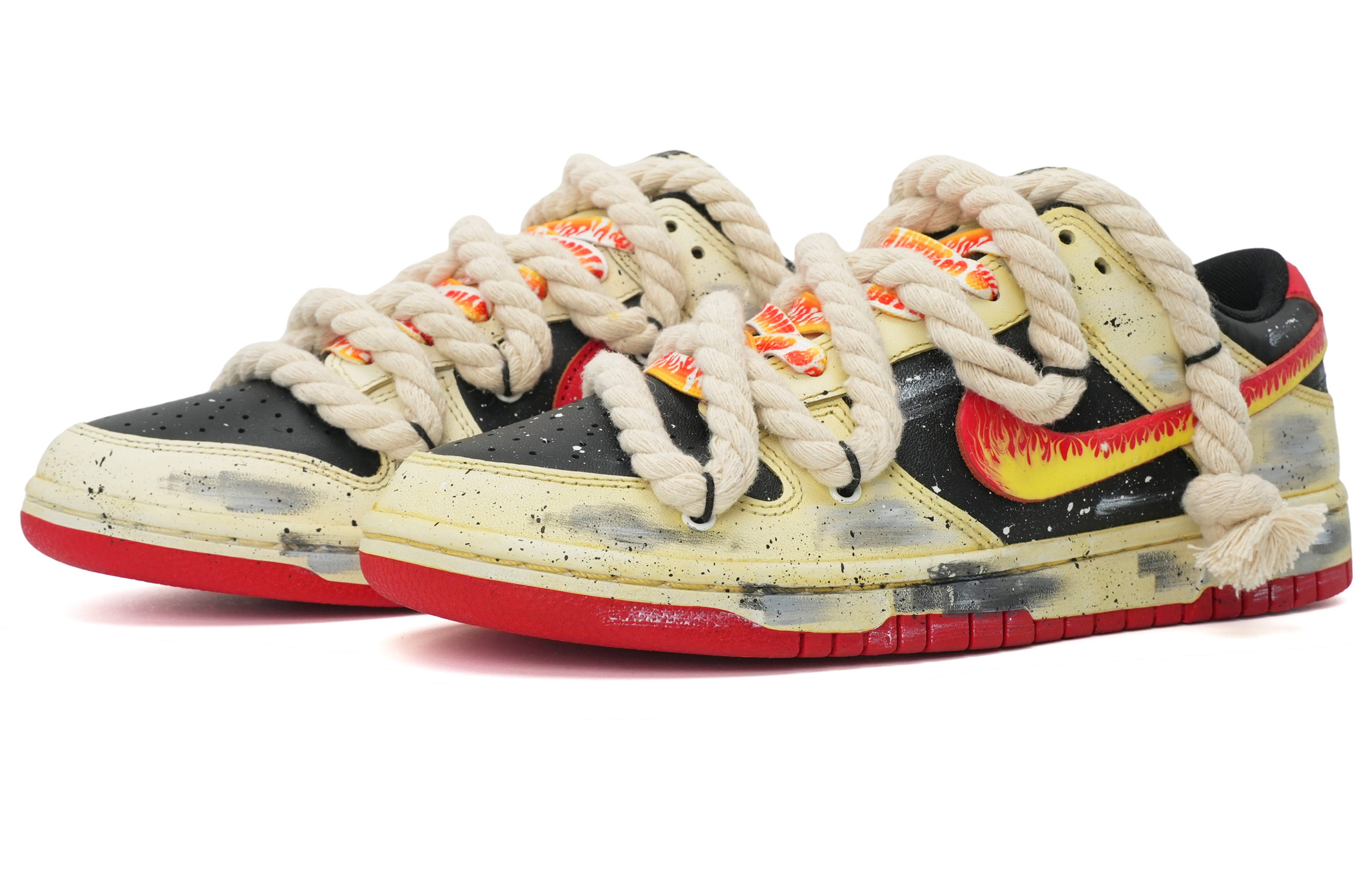 Lookbook [Nike Sepatu Kustom] Nike Dunk Low 'Faded Flame Swoosh Almond' FD9762-061(Team35-活力火焰）