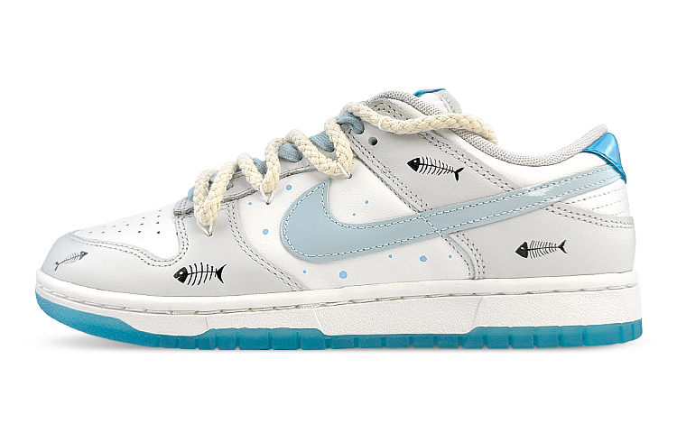 Buy 【定制球鞋】Nike Dunk Low 滑板精靈 魚骨圖 線條 禮盒 低幫 板鞋 男女同款 白灰藍