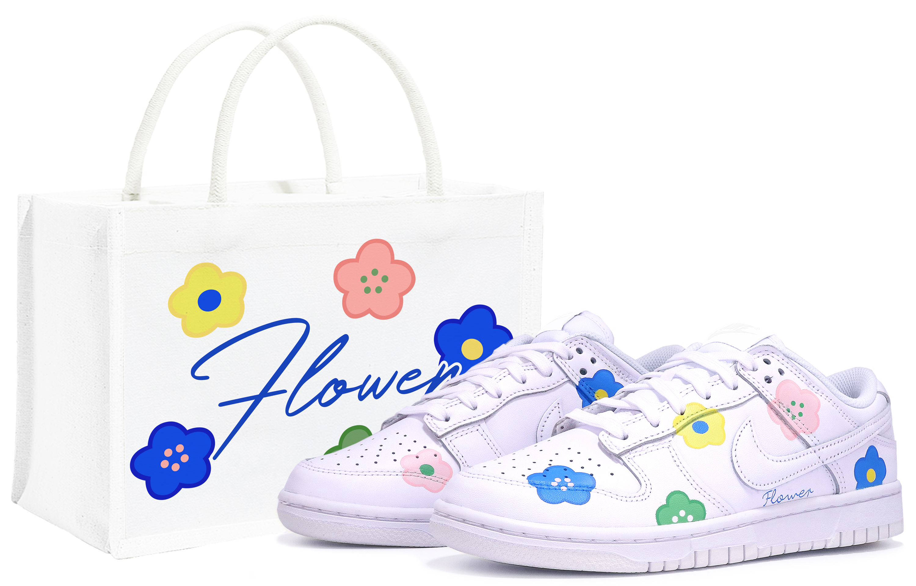 Buy 【定製球鞋】Nike Dunk Low 花朵 塗鴉 ins風 簡約 清新 高街 低幫 板鞋 GS 白粉藍