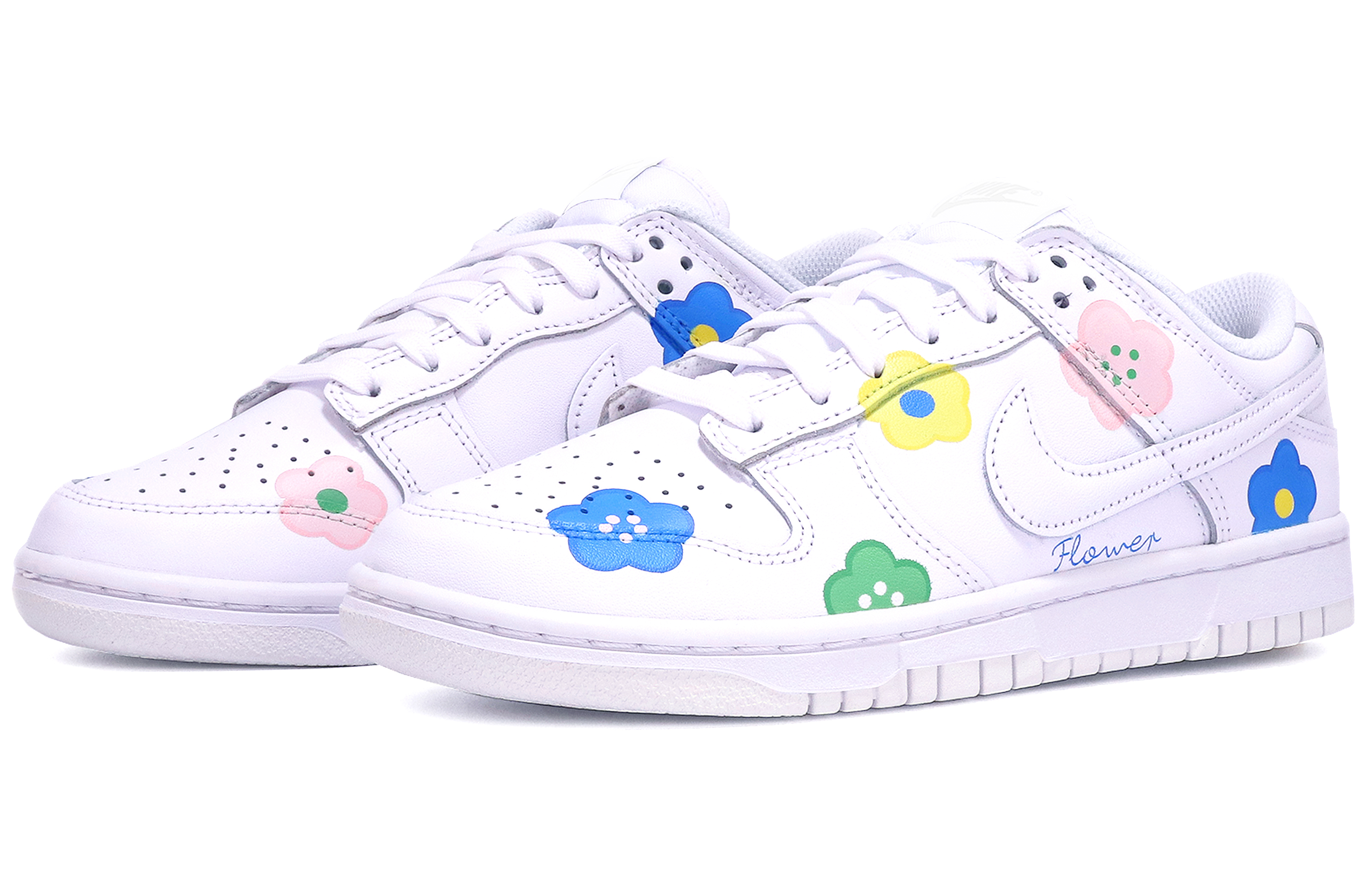 Shop 【定製球鞋】Nike Dunk Low 花朵 塗鴉 ins風 簡約 清新 高街 低幫 板鞋 GS 白粉藍