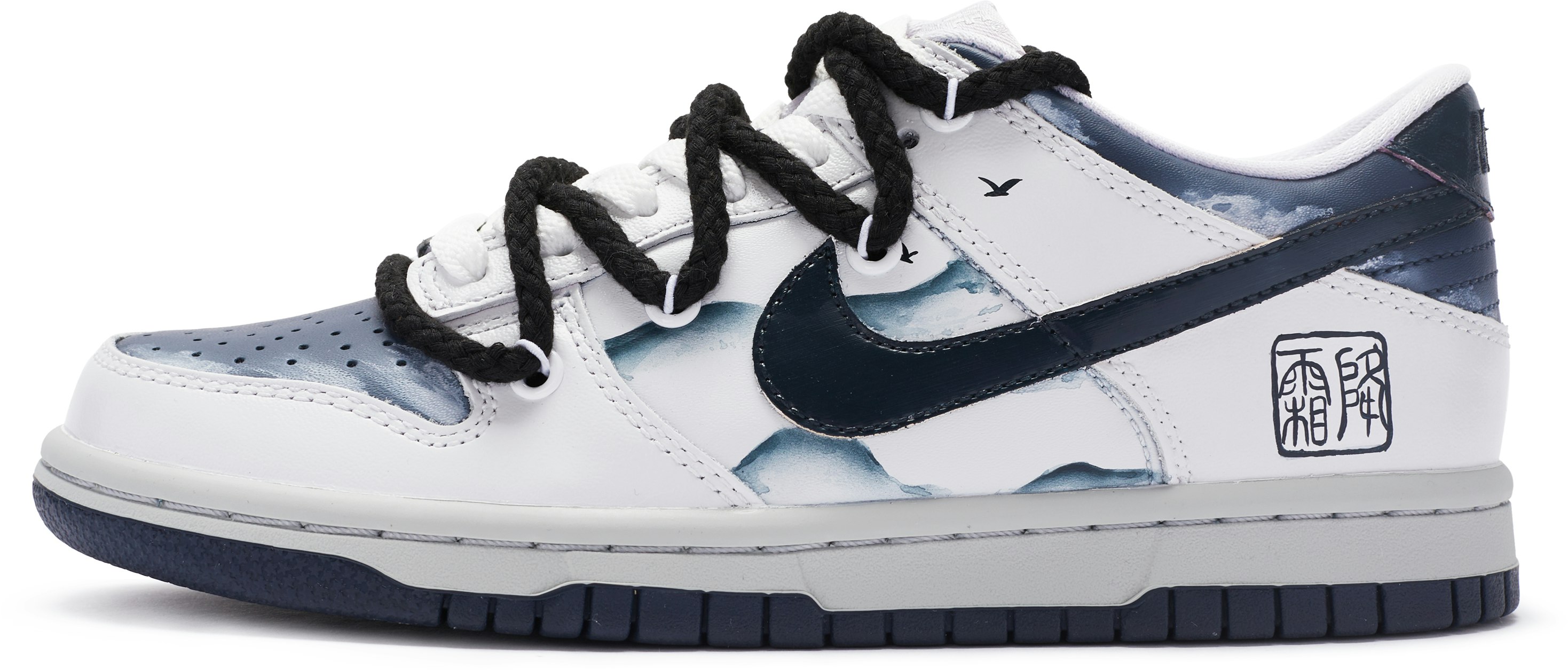 custom-shoes-nike-dunk-low-frost-descent-hand-painted-black-white