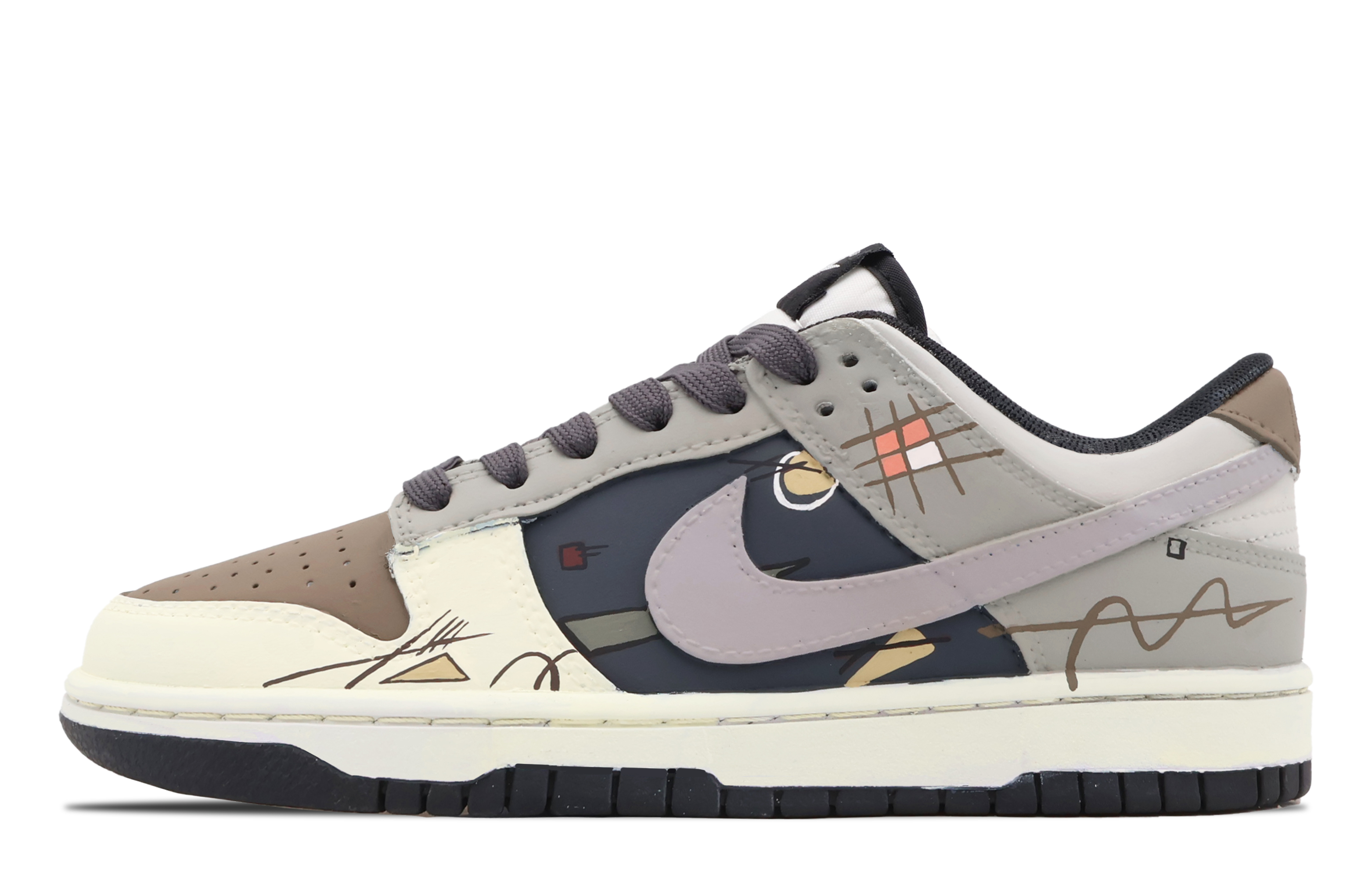 Order [Sepatu Kustom] Nike Dunk Low 'Geometric Preppy Graffiti Hitam' CW1590-100(Team53-女款几何)