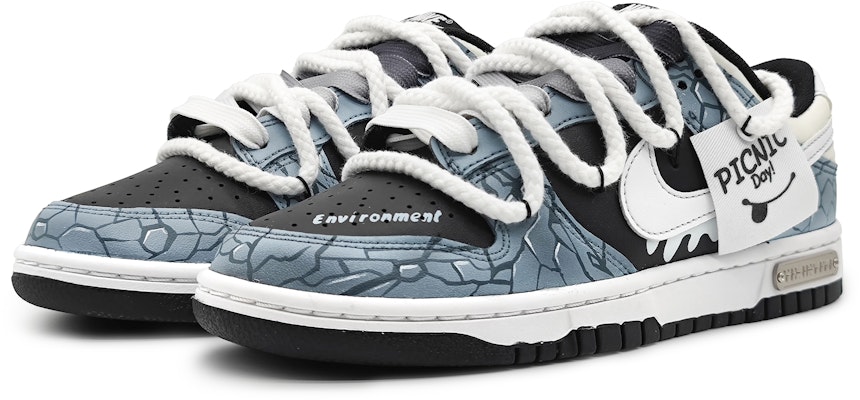 【定製球鞋】Nike Dunk Low 冰河世紀 冰川裂變 3D效果 刺繡標籤 可拆卸 解構雙鞋帶 低幫 板鞋 GS 黑藍 Lookbook 【定製球鞋】Nike Dunk Low 冰河世紀 冰川裂變 3D效果 刺繡標籤 可拆卸 解構雙鞋帶 低幫 板鞋 GS 黑藍