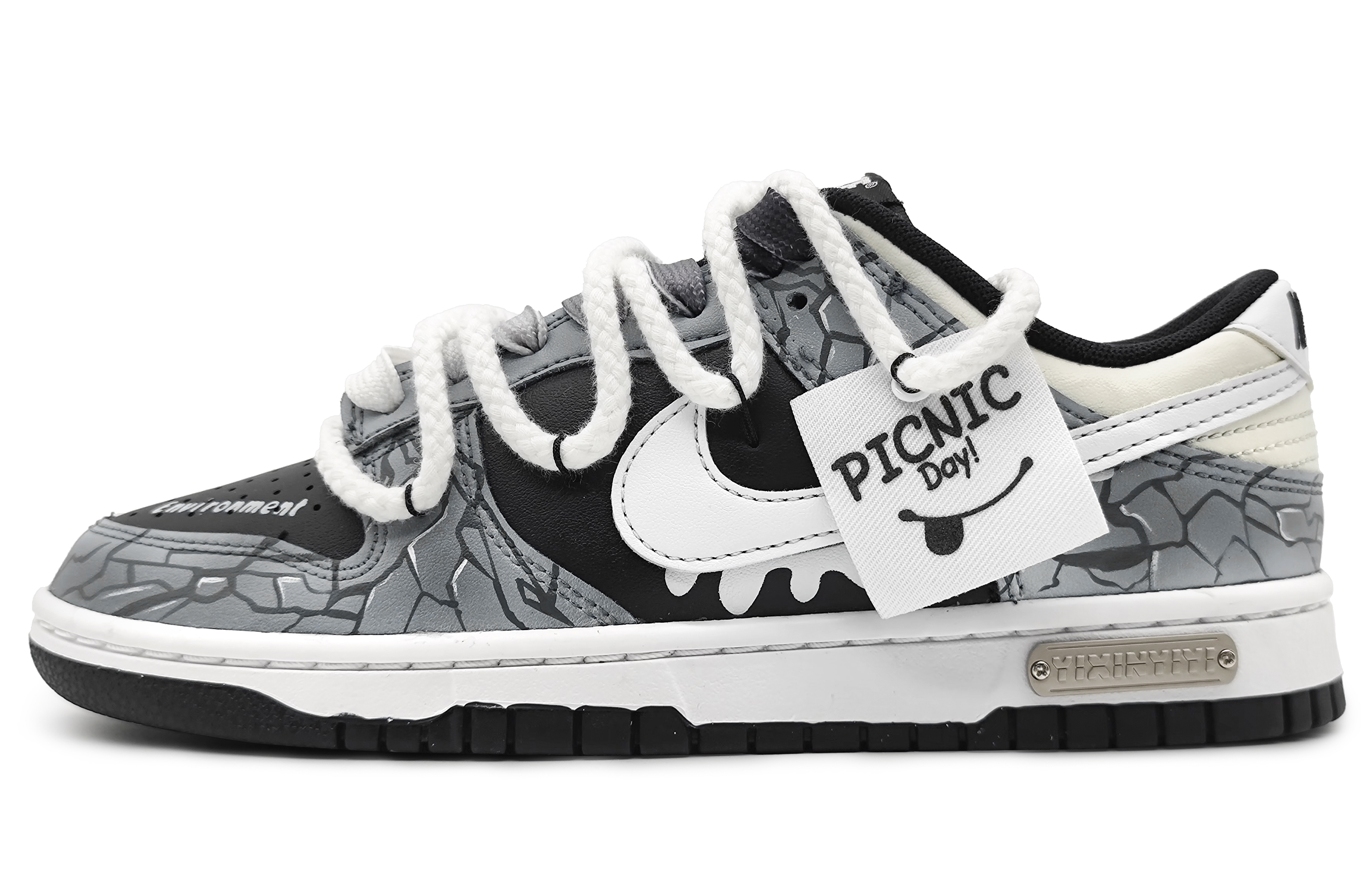 Buy 【訂製球鞋】Nike Dunk Low 冰河世紀 冰川裂變 3D效果 刺繡標籤 可拆卸 解構雙鞋帶 低幫 板鞋 男款 黑灰