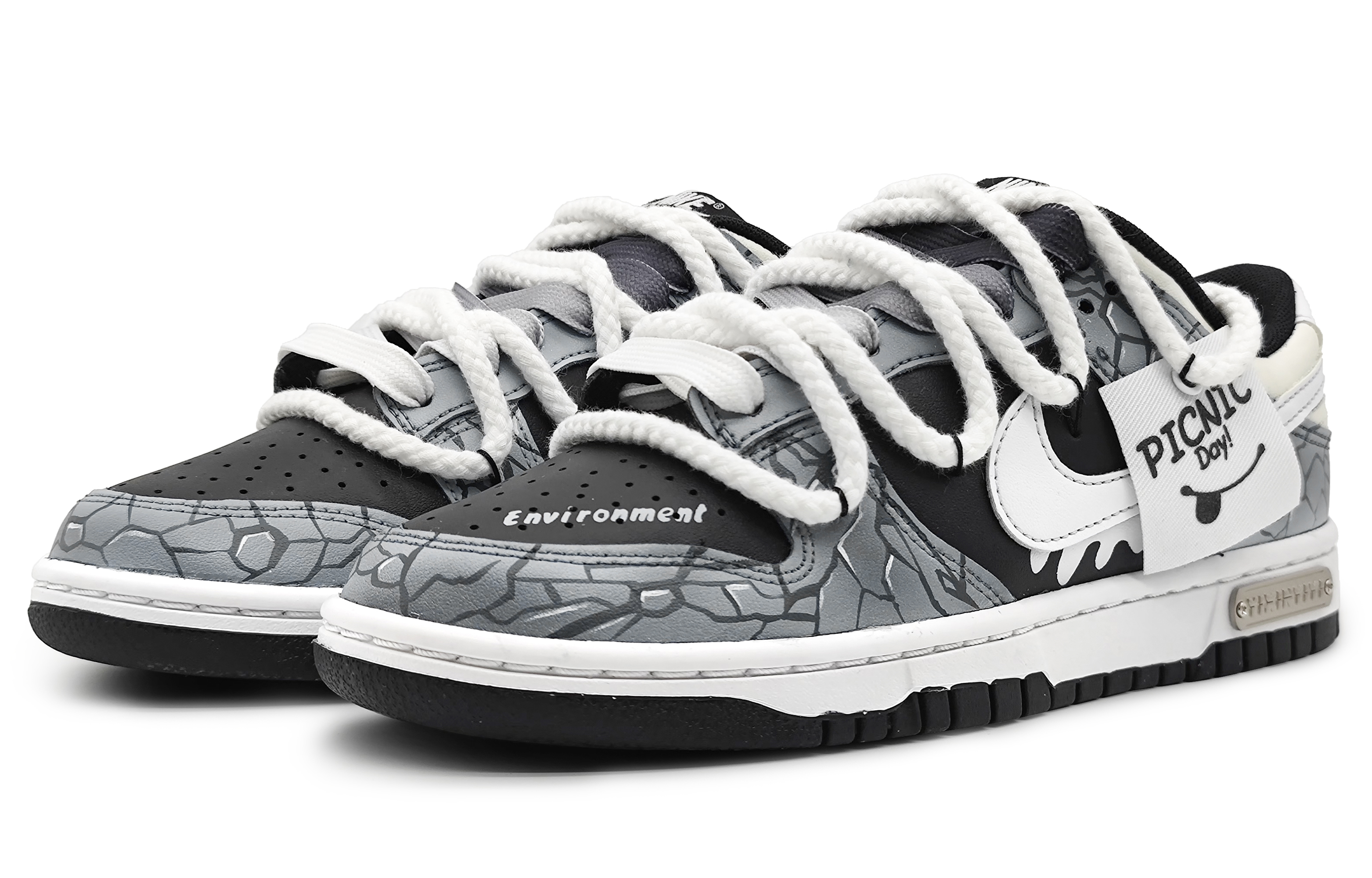 Lookbook 【訂製球鞋】Nike Dunk Low 冰河世紀 冰川裂變 3D效果 刺繡標籤 可拆卸 解構雙鞋帶 低幫 板鞋 男款 黑灰