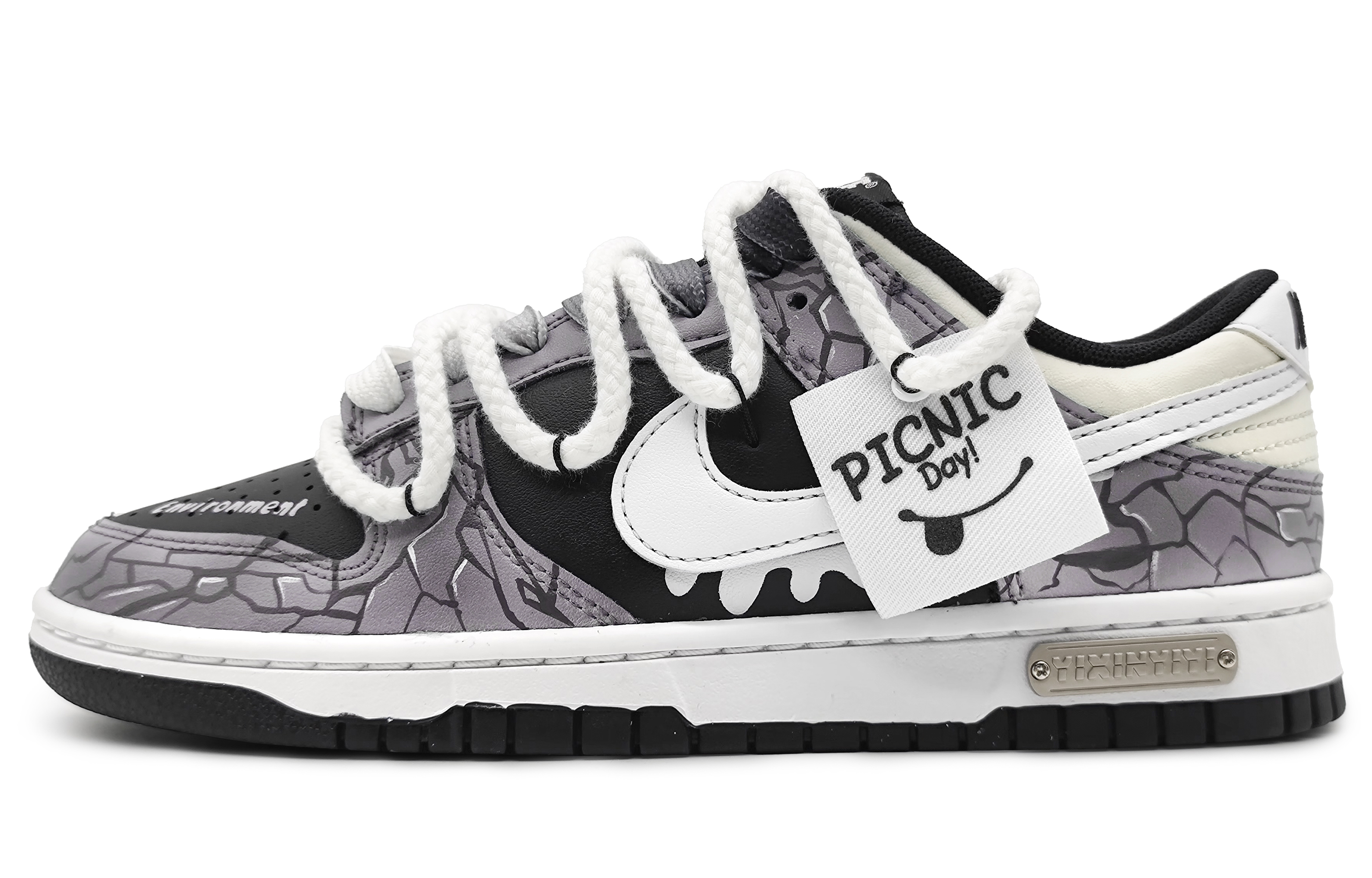 Buy 【定制球鞋】 Nike Dunk Low 冰河世紀 冰川裂變 3D效果 刺繡標牌 可拆卸 解構雙鞋帶 低幫 板鞋 男款 黑紫