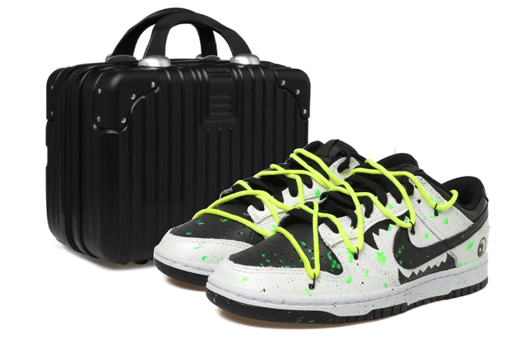Buy [Nike Sepatu Custom] Dunk Low 'Glow Splatter Hitam Putih Hijau' DD1391-100(Team拾玖-男款夜光鲨鱼)