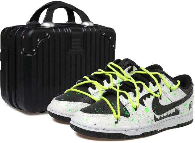 custom-shoes-nike-dunk-low-glow-splatter-black-white-green