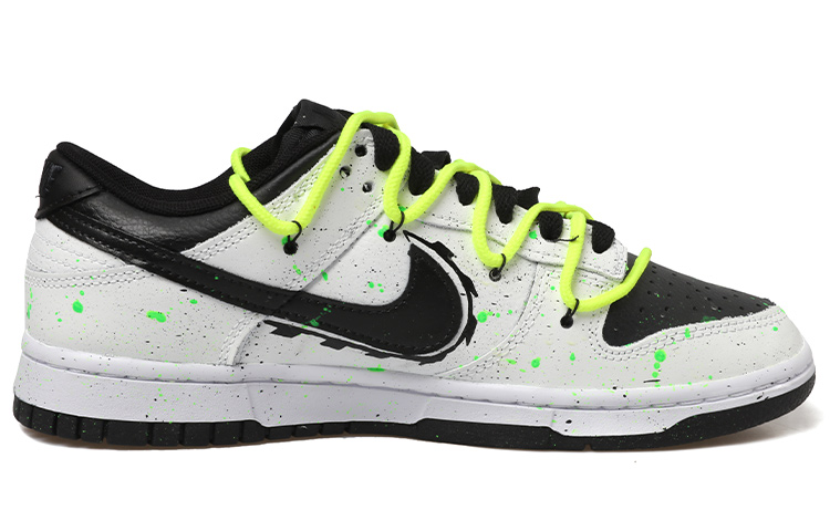 Lookbook [Nike Sepatu Custom] Dunk Low 'Glow Splatter Hitam Putih Hijau' DD1391-100(Team拾玖-男款夜光鲨鱼)
