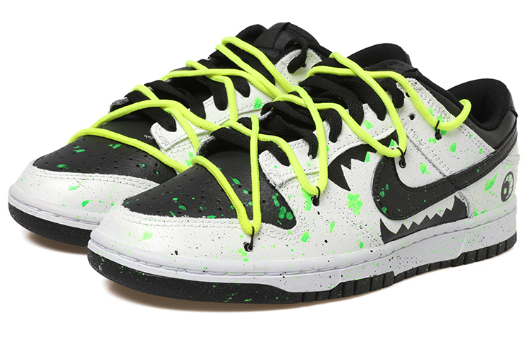 Shop [Nike Sepatu Custom] Dunk Low 'Glow Splatter Hitam Putih Hijau' DD1391-100(Team拾玖-男款夜光鲨鱼)