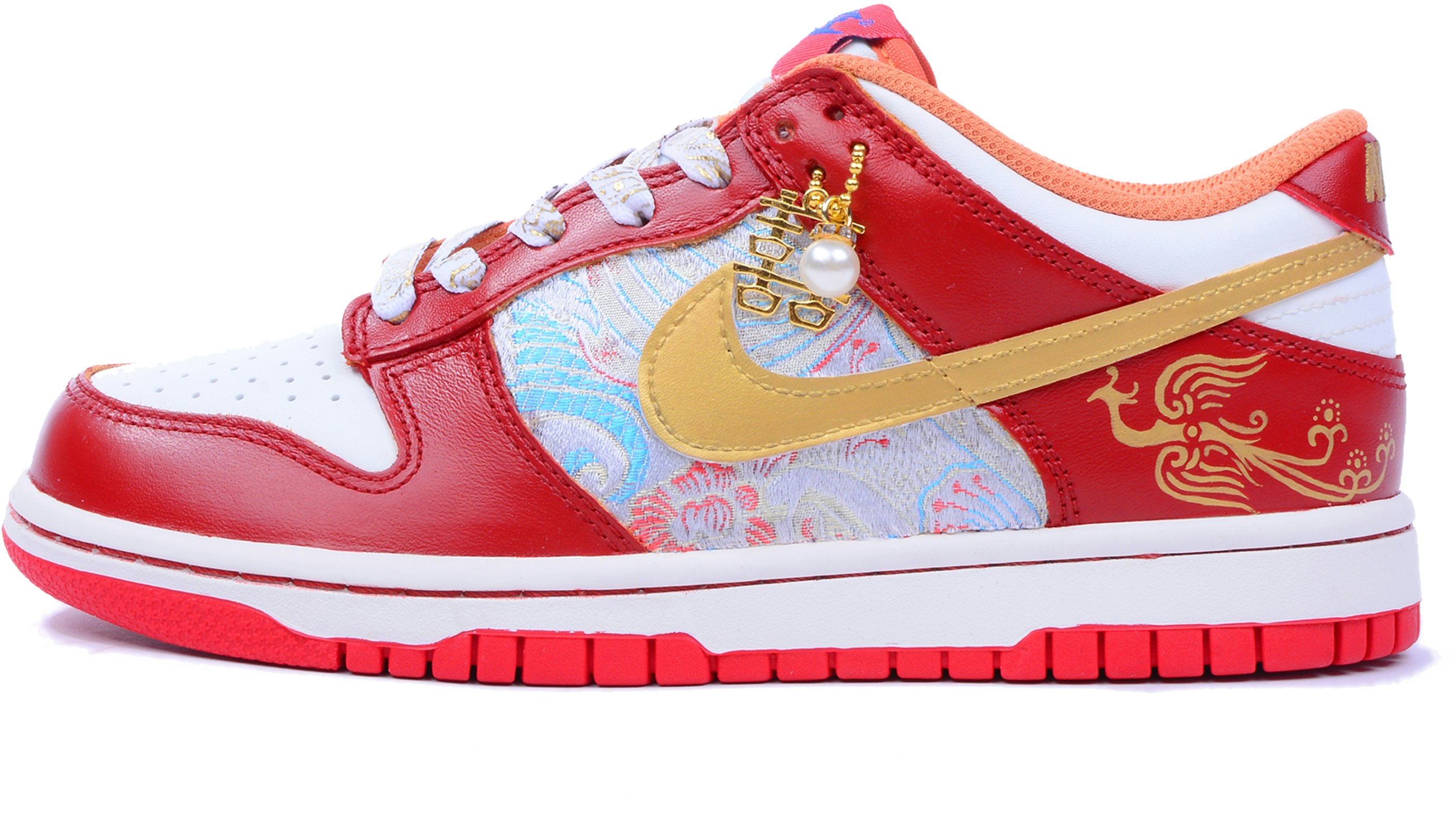 custom-shoes-nike-dunk-low-golden-red-dragon-phoenix-embroidery