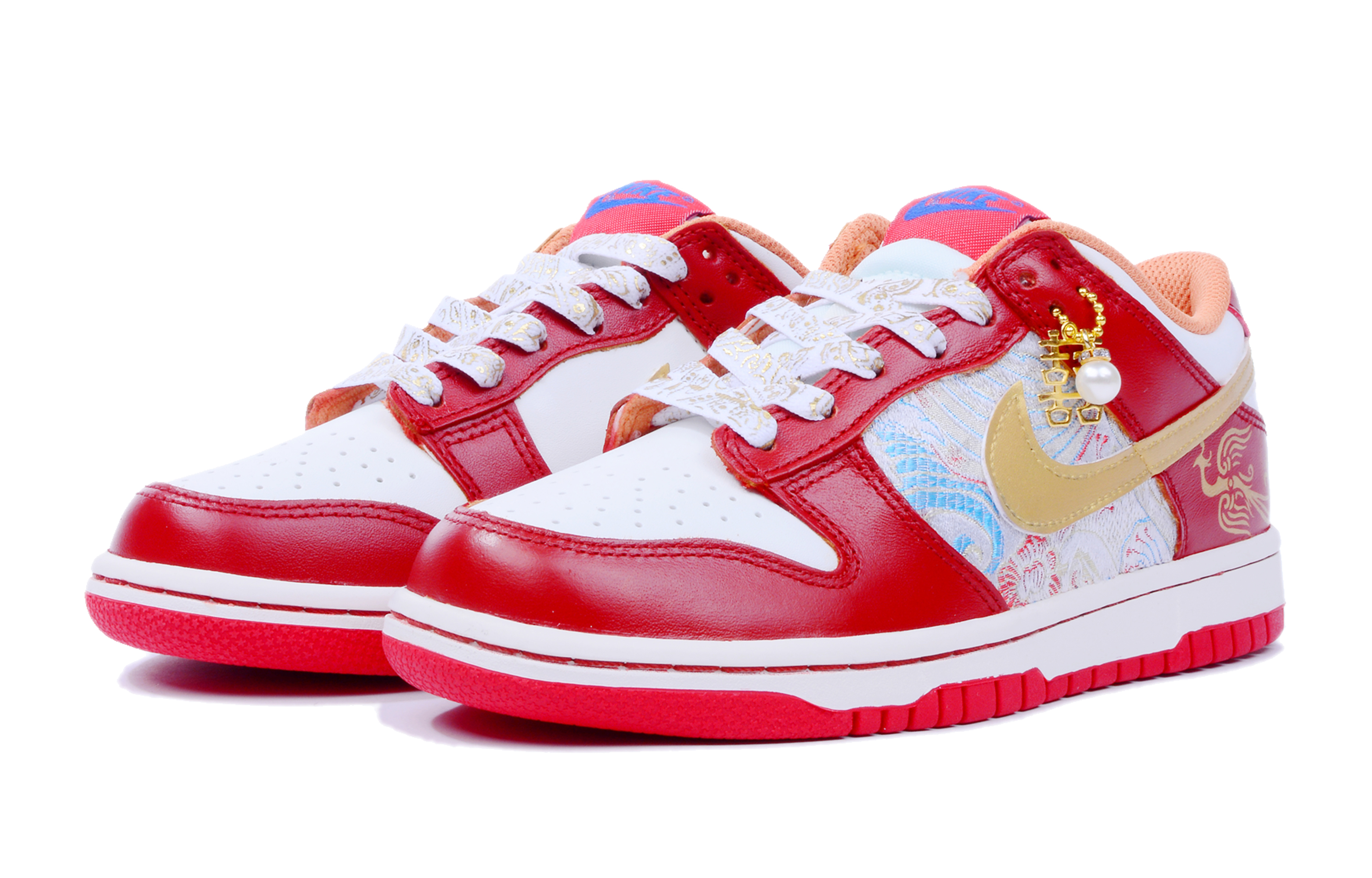 Lookbook [Sepatu Kustom] Nike Dunk Low 'Naga Merah Emas Bordir Phoenix' DH9765-101(Team42-女款唯你金红)