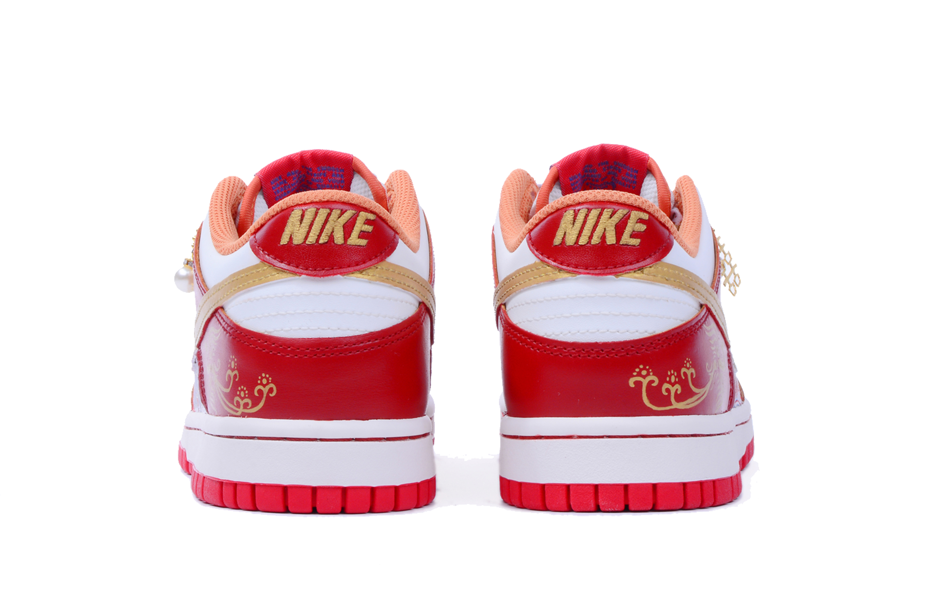 Shop [Sepatu Kustom] Nike Dunk Low 'Naga Merah Emas Bordir Phoenix' DH9765-101(Team42-女款唯你金红)