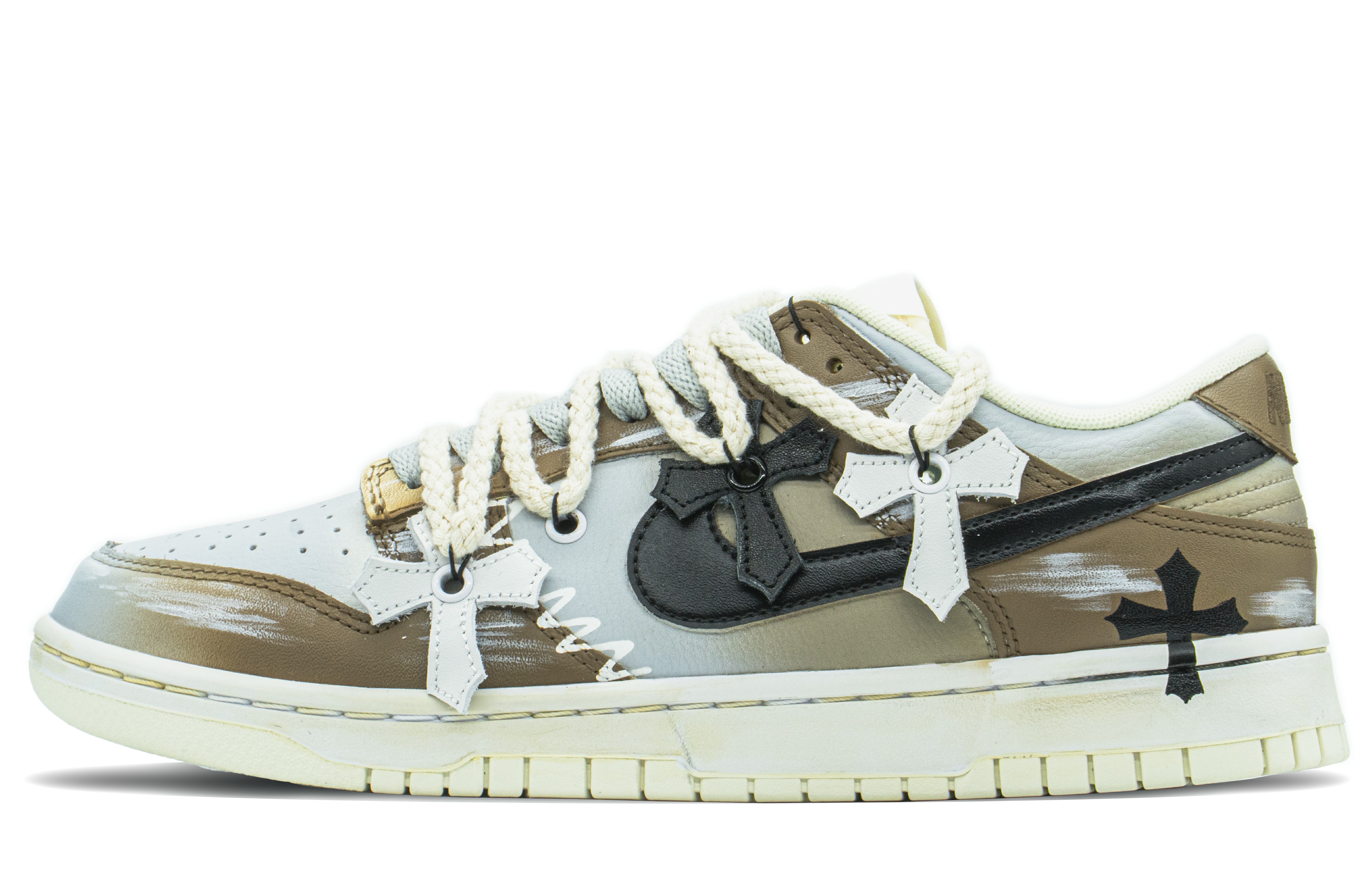 Buy 【定制球鞋】Nike Dunk Low FZBB 出遊限定 禮盒 哥特十字架 貼皮 Vibe風 低幫 板鞋 男款 棕灰