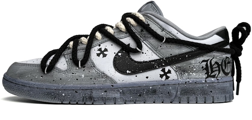 【定製球鞋】Nike Dunk Low 哥德神秘 彩配 復古 釉色潑墨 解構鞋帶 低筒 板鞋 男款 黑灰 Buy 【定製球鞋】Nike Dunk Low 哥德神秘 彩配 復古 釉色潑墨 解構鞋帶 低筒 板鞋 男款 黑灰