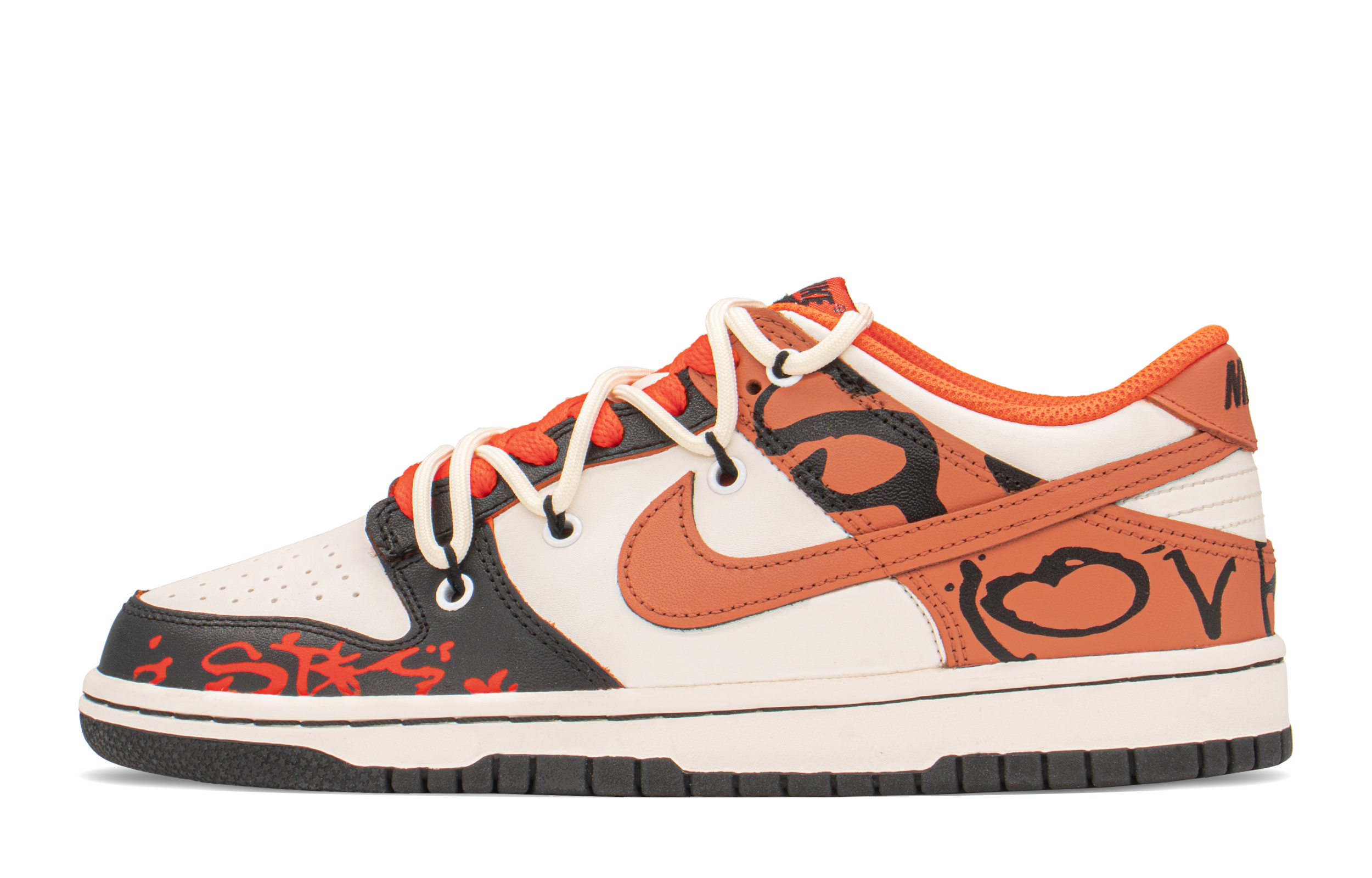 Buy ナイキ ダンク LOW カスタム "落書き黒橙" (Nike Dunk LOW Custom "Graffiti Black Orange") DH9765-003(TeamA-DK女涂鸦泼墨)