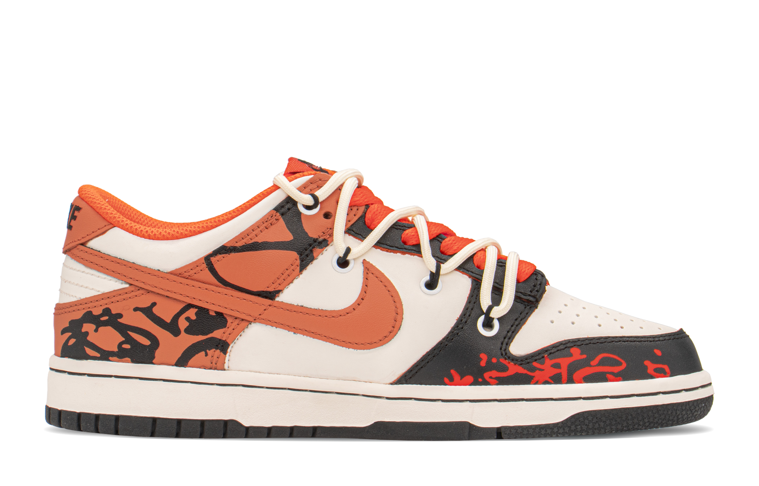 Order ナイキ ダンク LOW カスタム "落書き黒橙" (Nike Dunk LOW Custom "Graffiti Black Orange") DH9765-003(TeamA-DK女涂鸦泼墨)