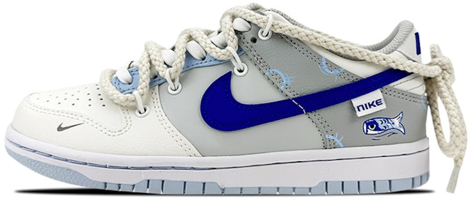 【定制球鞋】 Nike Dunk Low 解構vibe 麻繩鞋帶 塗鴉 錦鯉 低幫 板鞋 GS 灰藍 Buy 【定制球鞋】 Nike Dunk Low 解構vibe 麻繩鞋帶 塗鴉 錦鯉 低幫 板鞋 GS 灰藍