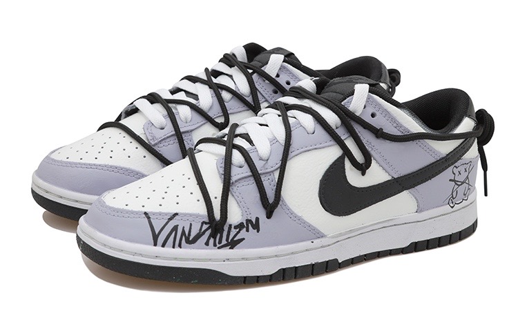Lookbook 【訂製球鞋】 Nike Dunk Low 塗鴉 個性 小眾 潑墨 小熊 解構風 潮流復古 低筒 板鞋 男款 灰紫黑白