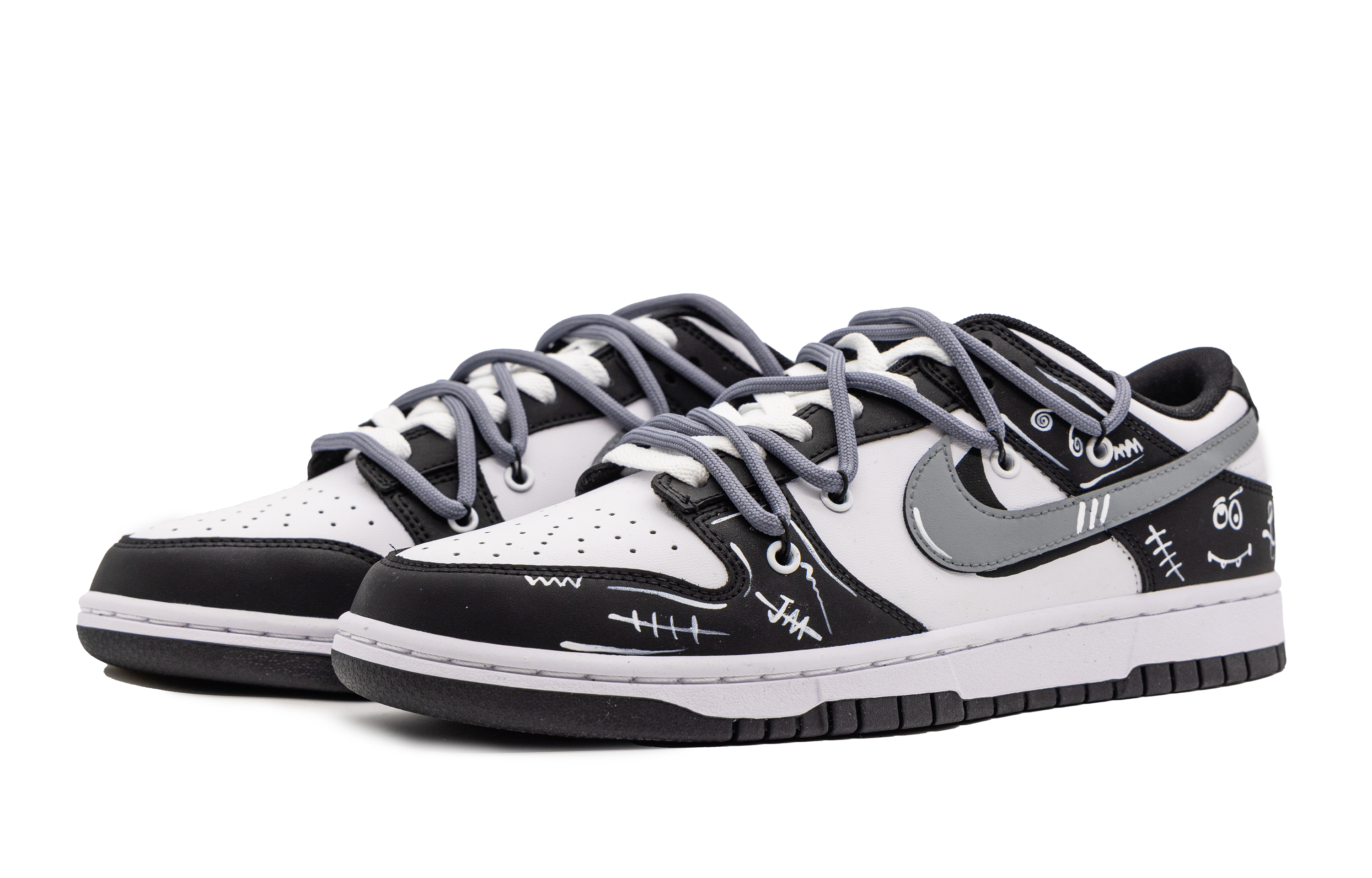 Lookbook 【客製球鞋】Nike Dunk Low 解構塗鴉 怪獸百搭 低筒 滑板鞋 GS 黑白